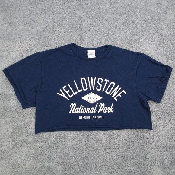 Delta Pro Weight Tops - Yellowstone National Park Crop Top Navy Blue Graphic T-Shirt Delta Pro Weight M
